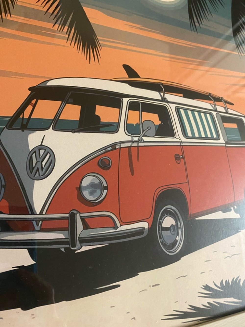 Vintage Red VW Bus Beach Print